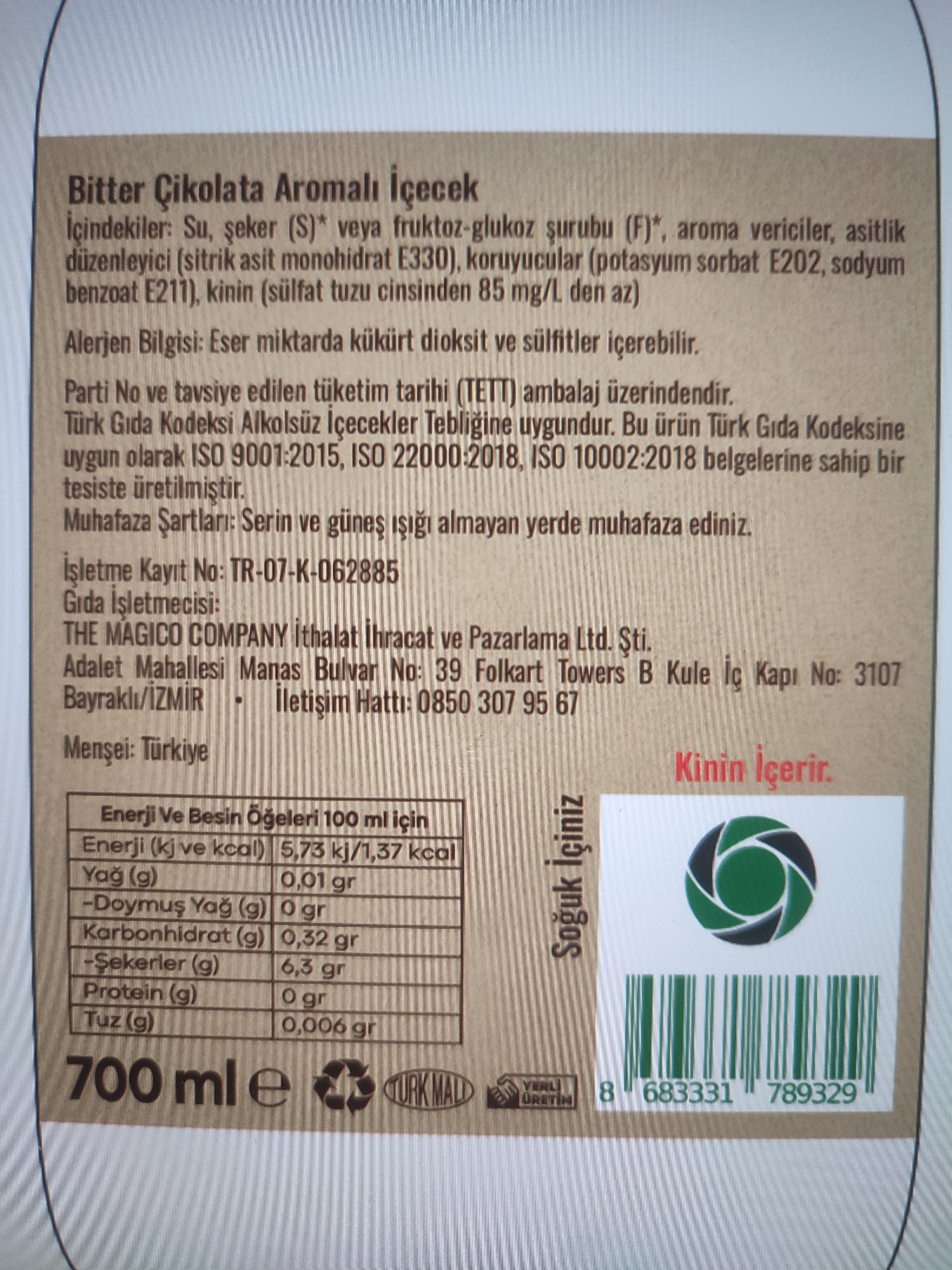 Bitter Çikolata Aromalı İçecek